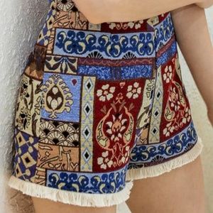 Sucrefas High Waist Tapestry Fringe Shorts